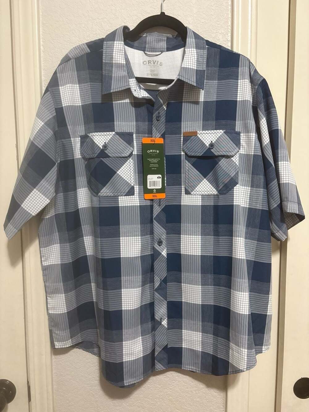 Orvis Men's Short Sleeve Plaid Button Down Shirt XXL